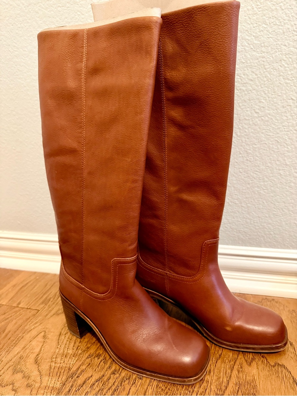Steve Madden Leather Knee-High Riding Boots - Chestnut